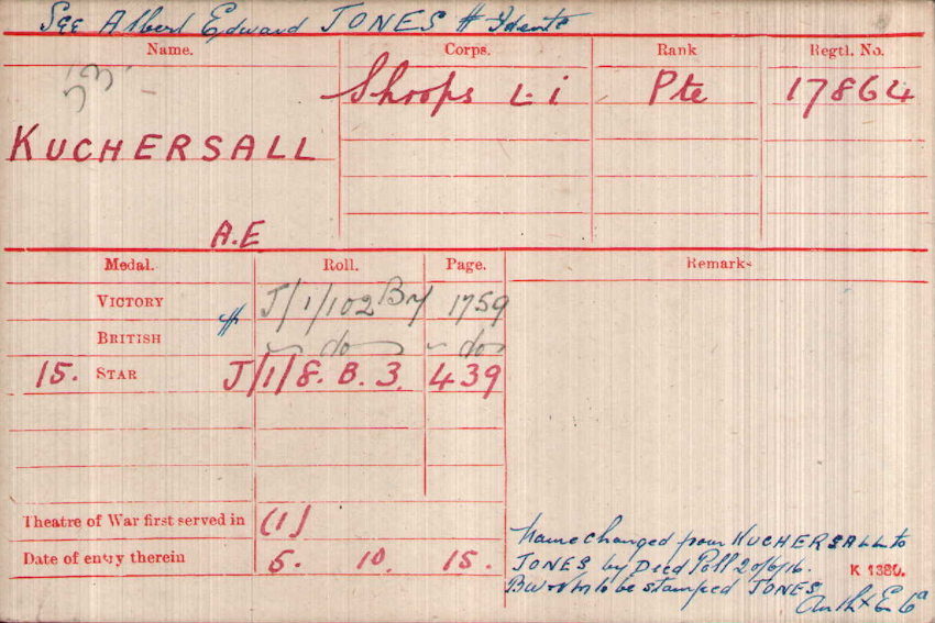 WWI Medal Rolls Index Card